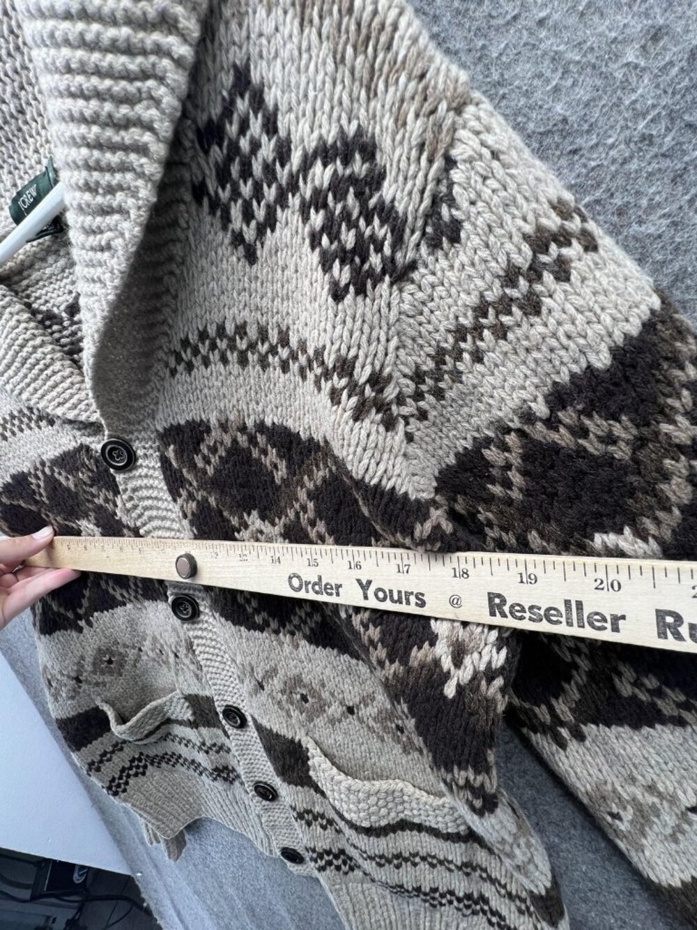 J.Crew Sweater Mens Small Beige Wool Cardigan Shawl Collar Fair Isle Knit Aztec - Picture 3 of 12